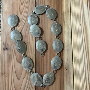 Vintage 50s SilverTone Chain Link Southwestern Western Concho Belt/Hat Band, 36”